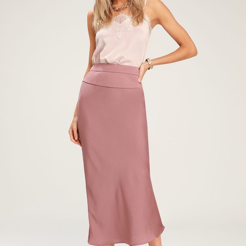 Free People Normani Dusty Mauve Satin Midi Skirt